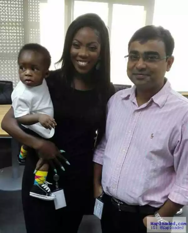 Photo: Tiwa Savage And Her Son Visit MTN Office